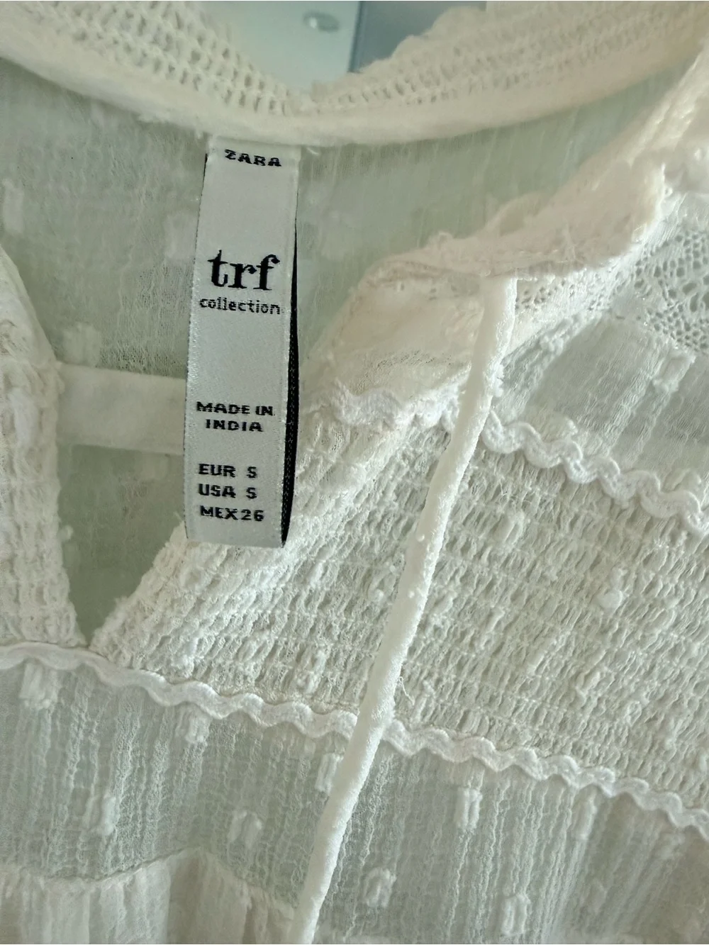 Zara Cream Swiss Dot Lace Yoke Peasant Blouse